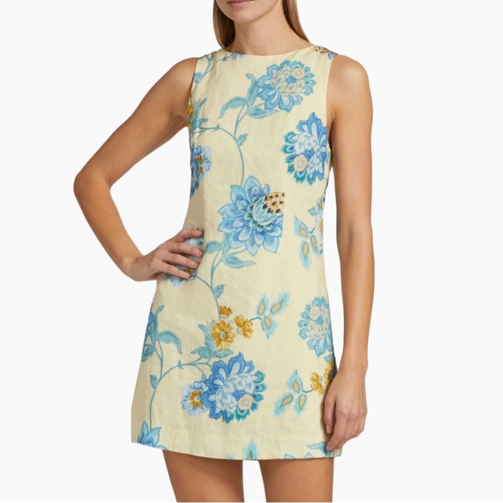 Kivari Giselle Floral mini dress in butter yellow and blue